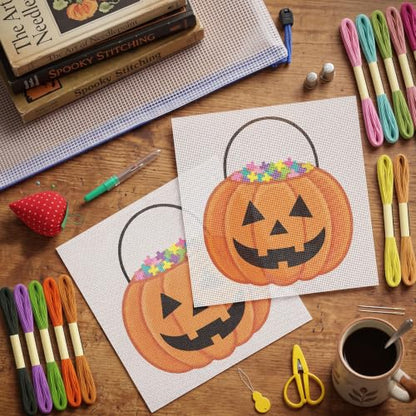 XunYee 31 Pcs Halloween Pumpkin Bucket Needlepoint Kit for Beginners Adults - style: Halloween Pumpkin Bucket