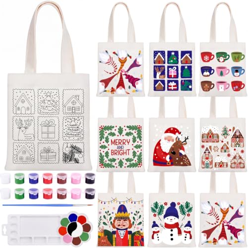 Aliceset 16 Pcs Color Your Own Bag Tote Bag Painting - style: Christmas