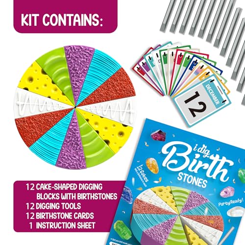Gamerside Gemstone Dig Kit, 12 Birthstone Gems to Dig Up, Birthday Gift 6+ - color: Birthstone Dig Kit