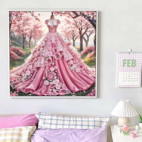JATOK Diamond Art Kits for Adults, Princess Dress, Special-Shaped Gems - color: Denim