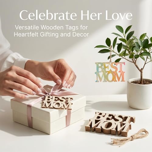 MAQIHAN Mothers Day Crafts Wooden Ornaments 20 Pcs - Best MOM Wood Cutouts - size: BEST MOM