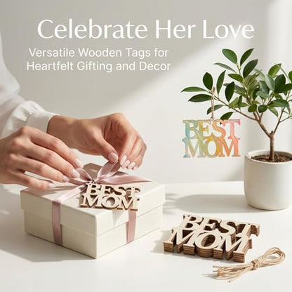 MAQIHAN Mothers Day Crafts Wooden Ornaments 20 Pcs - Best MOM Wood Cutouts - size: BEST MOM