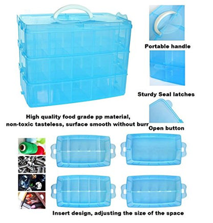 Kamay's Extra Large 3 Tier Stackable Adjustable Compartment Slot Bead Craft Jewellery Tool Storage Organiser Snap-Lock Tray Container, with 30 Compartments, Container Box,White - style: Extra Large 3 Tier 30 Compartments