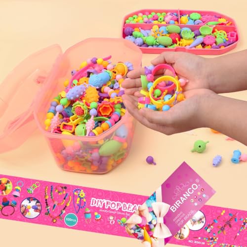 BIRANCO. Pop Beads, Jewelry Making Kit - Arts and Crafts for Girls 3-7 Years Old, Snap Beads Toys - Necklace, Bracelet, Ring Creative DIY Set - 520 pcs - size: classic