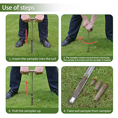 Soil Probe 20 Inch with 2 Bags, Soil Sample Probe for Lawn House Plants, T-Handle Soil Sampler Probe Rod, Stainless Steel Soil Test Kits Tool for Soil Sampling - size: 20"