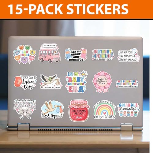 MAIANEY (15Pcs, 3in) L&D Nurse Sticker Pack – Labor and Delivery Nurse Stickers, Funny Medical Nurse Decals, Tiny Humans Maternity Theme, Waterproof Vinyl - color: L&d Nurse