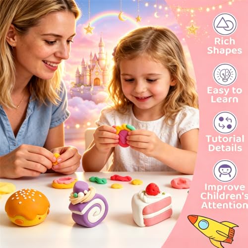 Both idea Air Dry Clay Dry Clay Kit Air Clay Kit & Clay Kits for Kids with Air Dry Clay Tools, Dry Air Clay Craft Cake Dessert Ideal Kid Craft School Party Classroom Birthday Party Gifts - style: Baking Magician