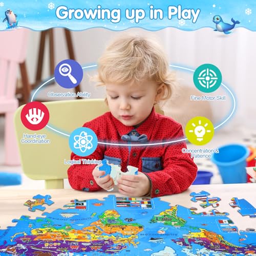 DIGOBAY 70 Pieces Glow in The Dark World Map Floor Puzzles for Kids 4-6 - style: glow-in-the-dark world map
