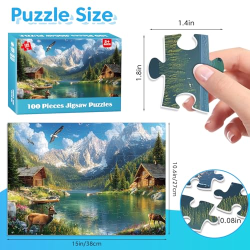 4-Pack 100 Piece Puzzles for Adults Seniors, Four Seasons Mountain Scenes - color: Four Seasons Scenery