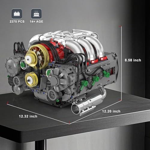 NUTCRACKER Flat Engine Building Set, V8 Model Engine Kit, Mini Engine Scale Model with Motor That Works, DIY STEM Project Building Toy, Creative Birthday Gift for Adult Boys 14+ (2375 Pieces)