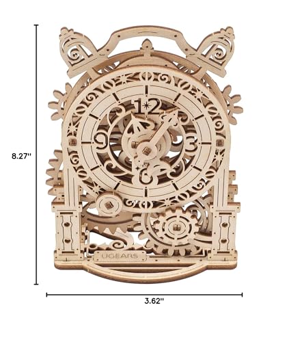 UGEARS Vintage Alarm Clock 3D Puzzle - Wooden Model Kit for Adults to Build - Mechanical Model Desk Clock Making Kit - 3D Jigsaw Puzzle Wood Toy Clock - DIY Brain Teaser Puzzle Construction Set