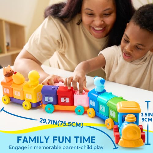 Play-Act Learning Toys for 1 2 3 Years Old, Counting, Matching & Sorting Montessori Learning Farm Train Including 9 Farm Animals, Birthday Gift for Baby Boys Girls - style: Farm Number Train