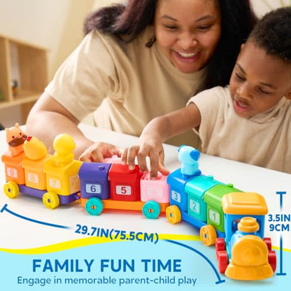 Play-Act Learning Toys for 1 2 3 Years Old, Counting, Matching & Sorting Montessori Learning Farm Train Including 9 Farm Animals, Birthday Gift for Baby Boys Girls - style: Farm Number Train