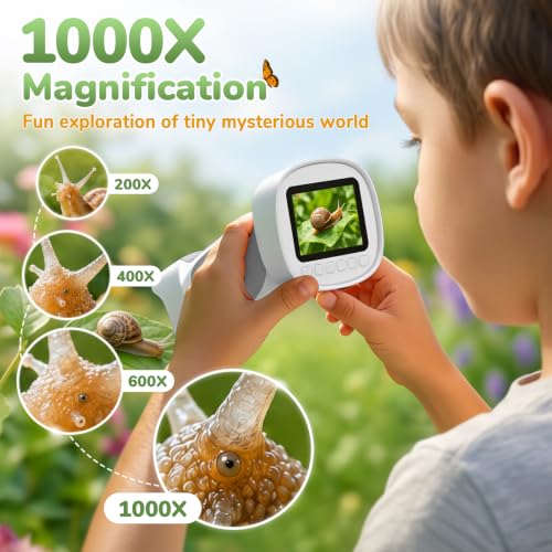 1000X Handheld Digital Microscope for Kids with 2.4" IPS Screen - color: Gray