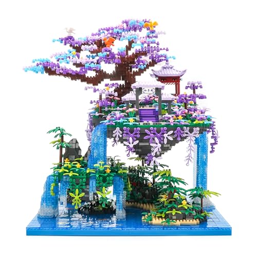 The Moon Palace Chinese Architecture Micro Building Blocks Set with LED Lights, 4574PCS Cherry Blossom Tree Model Kit, Collectible Cultural Gift for Adults & Teens - color: The Moon Palace
