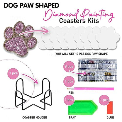 10 pcs Diamond Painting Coasters | Diamond Art Coasters | Dog Paw Diamond Art Painting | Perfect Art Craft Gift for Dog Lover, Dad, Mom, Grandparents, Brother, Sister. - color: Dogs Paw