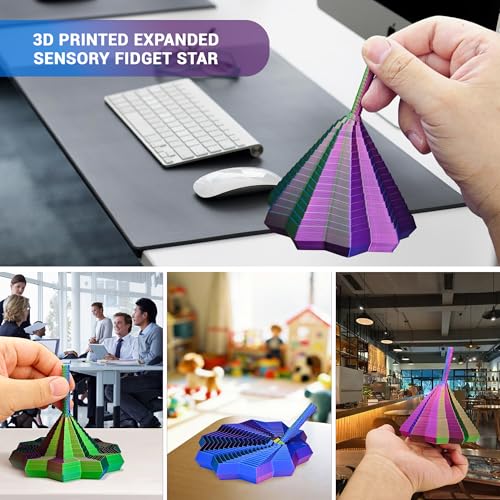 4 Pcs 3D Printed Expanded Sensory Fidget Star, Colorful Fractal Fidget Hexagon with Handles Whirling Spiral Design Star Shaped Toys for Stress Relief - color: Fractal Fidget 4 Pcs
