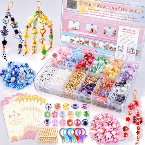 TOHONGADON 1812 Pcs Bead Keychain Making Kit, 7 Color Rainbow Bag Charm Kit - color: 1812 Pcs Beads