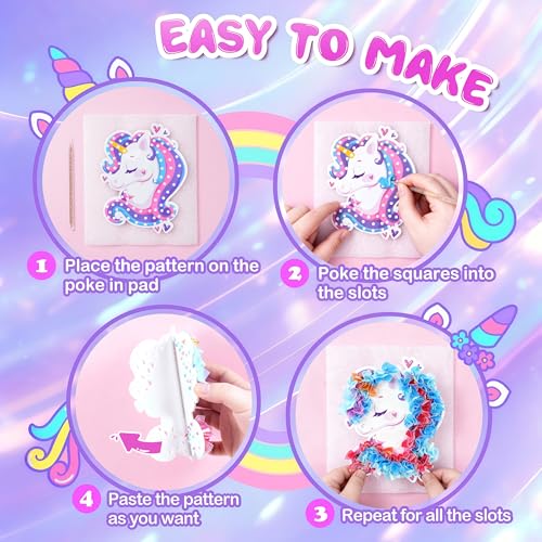 Poke Art Kit for Girls Ages 4-8 | Princess Theme DIY Craft Kit | Mess-Free Fabric Puncture Painting | Creative Activity Gift for 6-12 Year Old Girls | Birthday Party Art Set - color: White