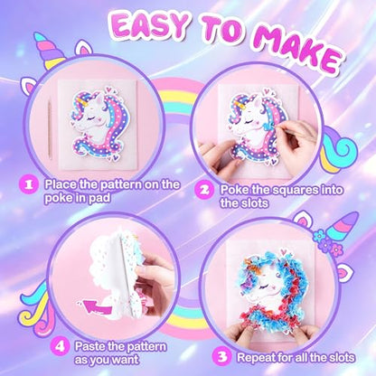 Poke Art Kit for Girls Ages 4-8 | Princess Theme DIY Craft Kit | Mess-Free Fabric Puncture Painting | Creative Activity Gift for 6-12 Year Old Girls | Birthday Party Art Set - color: White