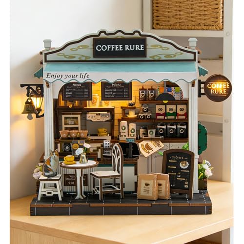 Book Nook Kit, 3D Wooden Puzzles Coffee Miniature House Dollhouse