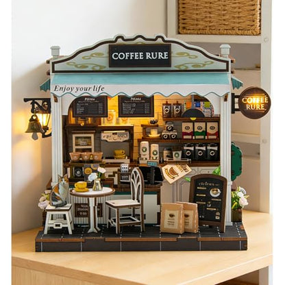 Book Nook Kit, 3D Wooden Puzzles Coffee Miniature House Dollhouse