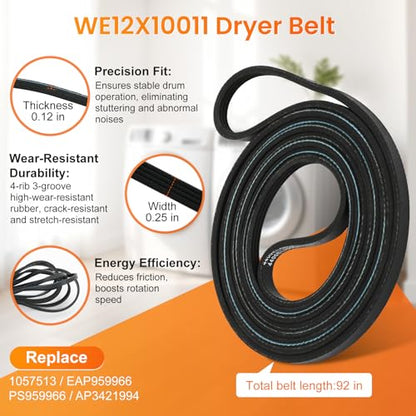 Dryer Repair Kit Compatible with ge Dryers Includes 4 PCS WE03X10008 Dryer Drum Roller WE12X10011 Dryer Belt and WE12X10013 Idler Pulley Assembly,Note the Incompatible Models in Figure 6
