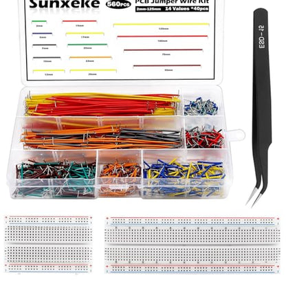 560Pcs Breadboard and Jumper Wire kit PCB Circuit Board Assortment,14 Different Lengths Breadboard Jumper Wires with Breadboard and Tweezers,Suitable for Electrical DIY Experiments - style: 560Pcs+Breadboard