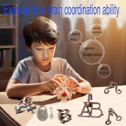 Arlai 12 pcs Wooden Brain Teaser Puzzle & Metal 3D Unlock Interlocking