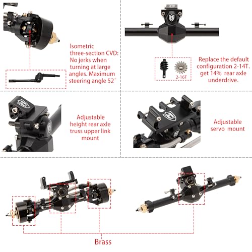 MEUS Racing Isokinetic 3-Section CVD Front Axles Maximum Steering Angle 52° Wider +5MM for Axial SCX24 Deadbolt C10 JLU Gladiator Bronco 1/24 RC Crawler Upgrade (Front - Black) - color: Front - Black