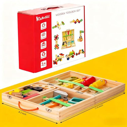 Wooden Kids Tool Kit, Montessori Tool Set Toys for Boys Girls 3+