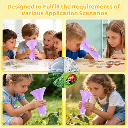 Ashfly Microscope for Kids 200x Zoom 2-Inch HD Kids Microscope Camera - STEM Learning Kit | Portable Science Tool | Perfect for Ages 3-12 Girls | Purple - color: Purple