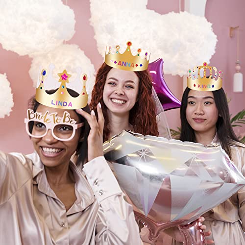 Gold Paper Crowns, Diy Birthday King Crowns Craft to Decorate, Paper Prince Princess Crown Hats for School Classroom - style: 38 (25 Crowns+13 Sticker Gems)