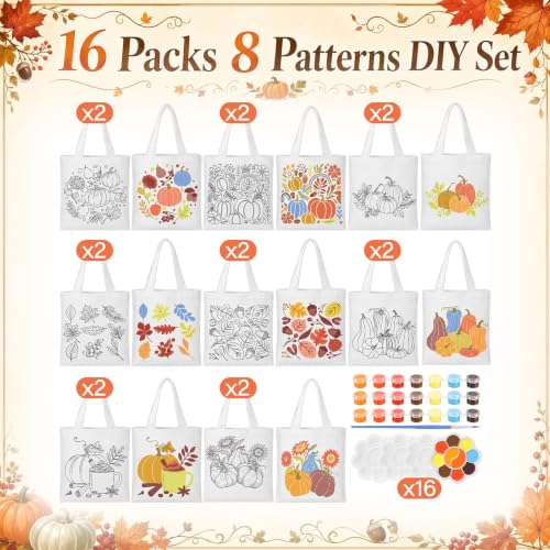 Aliceset 16 Pcs Color Your Own Bag Tote Bag Painting - style: Autumn