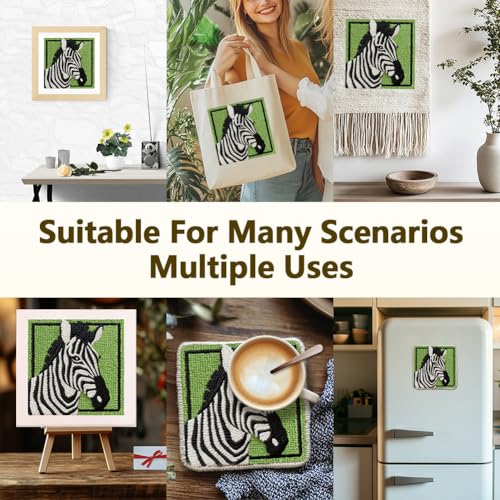 DOODLREAM Cute Zebra DIY Punch Needle Embroidery Kit for Adult Beginner, 9.4" Avocado Zebra Animal Punch Stitching Craft Set for Starter with Frame,Fabric Pattern,Threader, Yarn, Pinch Needle - color: Zebra