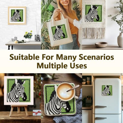 DOODLREAM Cute Zebra DIY Punch Needle Embroidery Kit for Adult Beginner, 9.4" Avocado Zebra Animal Punch Stitching Craft Set for Starter with Frame,Fabric Pattern,Threader, Yarn, Pinch Needle - color: Zebra