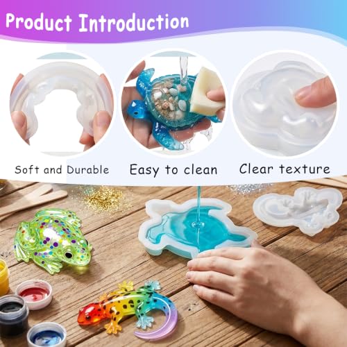 3D Animal Epoxy Resin Molds 3Pcs Silicone Turtle Frog Lizard Mold - color: Turtle Frog Lizard Resin Mold