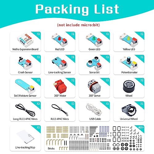 ELECFREAKS microbit Nezha Inventor Kit Planet X Starter Sensors with 40+ Learning Projects and 400+ Bricks, Micro:bit NeZha Expansion Board with 900mAh Lithium Battery(Without Micro:bit)