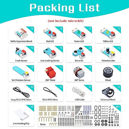 ELECFREAKS microbit Nezha Inventor Kit Planet X Starter Sensors with 40+ Learning Projects and 400+ Bricks, Micro:bit NeZha Expansion Board with 900mAh Lithium Battery(Without Micro:bit)