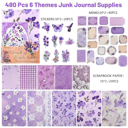 BESARME 480 Pcs Floral Scrapbook Paper and Junk Journal Stickers Set - color: Colorful floral