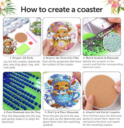 Christmas Cow Diamond Art Coasters Kit, 8 Pieces Diamond Painting Coasters - color: Christmas Cow