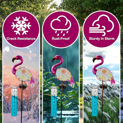 42" Flamingo Rain Gauge Outdoor, Solar Rain Gauges with White LED Lights - color: Pink - Flamingo