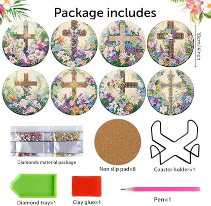 8 Pcs Diamond Art Coasters Kits for Adults, Cross Diamond Coasters 4x4in - color: Cross Coasters, size: 8 Pcs 4x4in