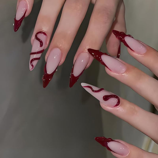 Long Press on Nails Almond, Acrylic Press on Nails with Flower Designs, Long Almond Nail Tips for Women 24pcs - color: Color29