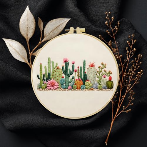 Full Range Embroidery Kit for Adult, Green Plant Pattern Embroidery Kit for Beginners Include Embroidery Cloth Hoops Threads for Craft Lover Hand Stitch with Embroidery Skill Techniques (Plant) - color: Plant
