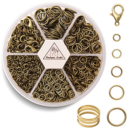 Handyman Crafts Jump Rings Kit With1000PCS Open Jump Rings 40PCS 12mm Lobster Clasps and Jump Rings Opener for Jewelry Making Keychains and Necklace Repair (Bronze) - color: Bronze