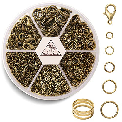 Handyman Crafts Jump Rings Kit With1000PCS Open Jump Rings 40PCS 12mm Lobster Clasps and Jump Rings Opener for Jewelry Making Keychains and Necklace Repair (Bronze) - color: Bronze