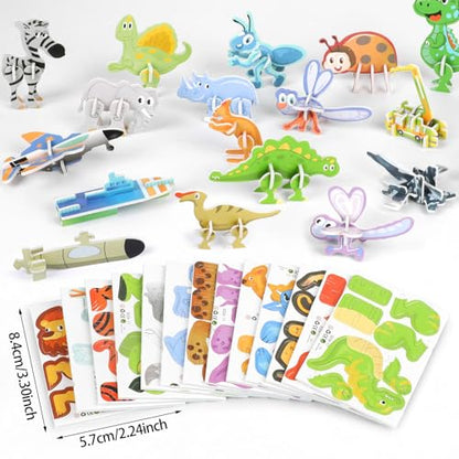 CCINEE 100 Pcs Educational 3D Cartoon Puzzle Toys for Kids,3D Animal Dinosaur Airplane Insect Learning Educational Montessori Toys Paper Puzzle Game for DIY Crafts Birthday Gifts