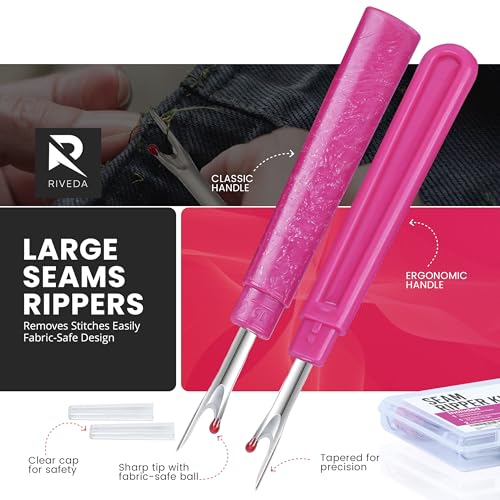Seam Ripper Kit 7 Pcs - 1 Large, 1 Ergonomic, 2 Small Seam Rippers, Thread Cutter, Scissor, Measuring Tape - Sewing Accessories for Notions Quilting Crafts