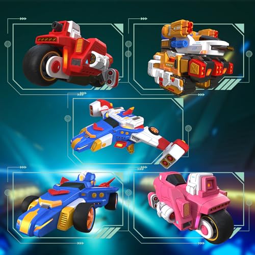 5-in-1 Transforming Vehicles Playset Include Motorcycles, Planes, Go-Karts -STEM Stacking Car Kit, Transforming Robots, Birthday Gift for Toddler Kids 6 Years Old Boys Girls - size: 8IN